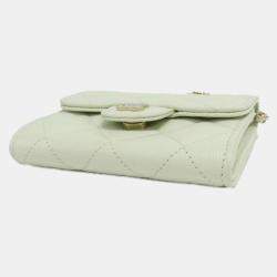 Chanel Light Green Caviar Leather Timeless Classic Chain Clutch Bag
