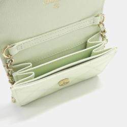 Chanel Light Green Caviar Leather Timeless Classic Chain Clutch Bag
