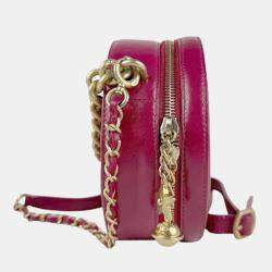 Pre Owned Chanel Bordeaux Leather Round Chain Shoulder Bag