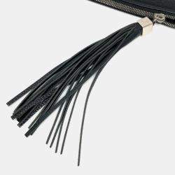 Pre Owned Chanel Black Calfskin Logo Fringe Chain Shoulder Bag