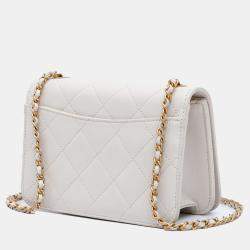 Pre Owned Chanel Ivory Small CC Quilted Calfskin Crystal Pearl Full Flap
