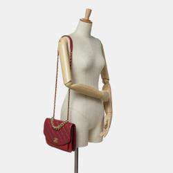 Chanel Red Small Quilted Calfskin and Caviar Chain Handle Flap