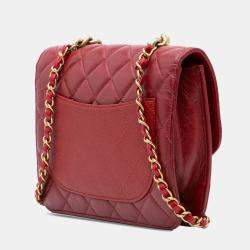 Chanel Red Small Quilted Calfskin and Caviar Chain Handle Flap
