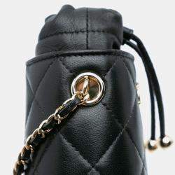 Chanel Black Micro Quilted Lambskin Drawstring Bucket Bag