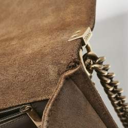Chanel Olive Green/Brown Quilted Leather and Suede Large Boy Flap Bag