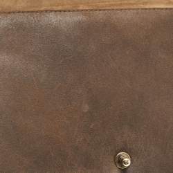 Chanel Olive Green/Brown Quilted Leather and Suede Large Boy Flap Bag