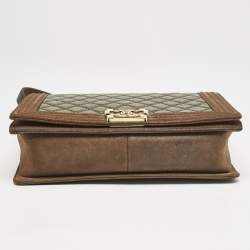 Chanel Olive Green/Brown Quilted Leather and Suede Large Boy Flap Bag
