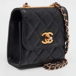 Pre Owned Chanel Black Quilted Leather Mini Trendy CC Chain Clutch Bag