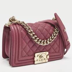 Chanel Red Quilted Caviar Leather Small Boy Flap Bag