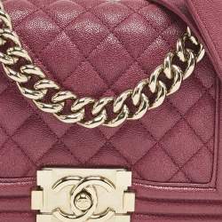 Chanel Red Quilted Caviar Leather Small Boy Flap Bag