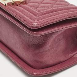 Chanel Red Quilted Caviar Leather Small Boy Flap Bag