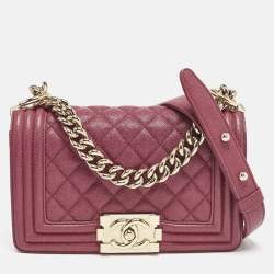 Chanel Red Quilted Caviar Leather Small Boy Flap Bag