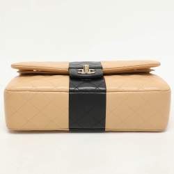 Chanel Beige/Black Quilted Leather Medium Bicolor Classic Double Flap Bag