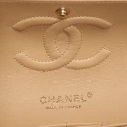 Chanel Beige/Black Quilted Leather Medium Bicolor Classic Double Flap Bag