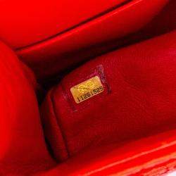 Pre Owned Chanel Red Medium Classic Perforated Lambskin Double Flap