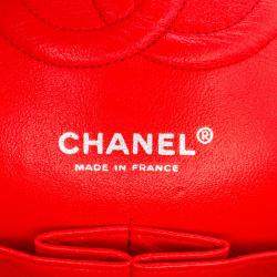 Pre Owned Chanel Red Medium Classic Perforated Lambskin Double Flap