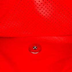 Pre Owned Chanel Red Medium Classic Perforated Lambskin Double Flap