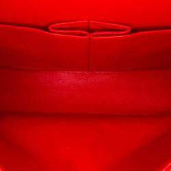 Pre Owned Chanel Red Medium Classic Perforated Lambskin Double Flap