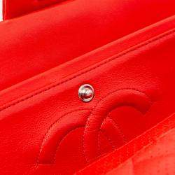 Pre Owned Chanel Red Medium Classic Perforated Lambskin Double Flap