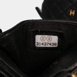 Chanel Black Lambskin Pearl Crown CC Wristlet Multi Pouches