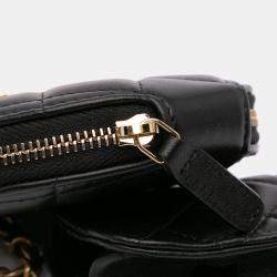 Chanel Black Lambskin Pearl Crown CC Wristlet Multi Pouches