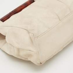 Pre Owned Chanel White iridescent Suede Cut Out Handle Clutch