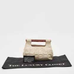 Pre Owned Chanel White iridescent Suede Cut Out Handle Clutch