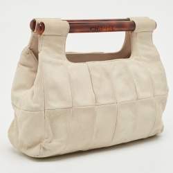 Pre Owned Chanel White iridescent Suede Cut Out Handle Clutch