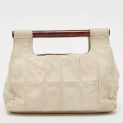 Pre Owned Chanel White iridescent Suede Cut Out Handle Clutch