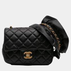 Pre Owned Chanel Black Mini Square Lambskin Romance Single Flap