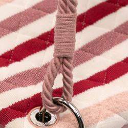 Pre Owned Chanel Pink White Jumbo Stripe Jersey Felt and Rope Flap