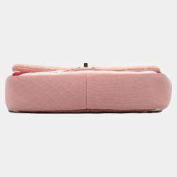 Pre Owned Chanel Pink White Jumbo Stripe Jersey Felt and Rope Flap