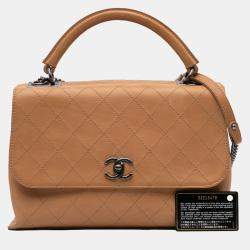 Chanel Brown Large Calfskin Stitched Urban Luxury Top Handle Bag