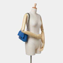 Pre Owned Chanel Blue CC Quilted Calfskin Multi Chain Flap