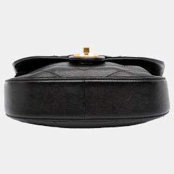 Chanel Black CC Chevron Calfskin Round Flap Satchel
