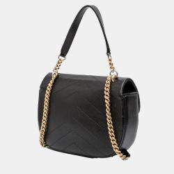 Chanel Black CC Chevron Calfskin Round Flap Satchel