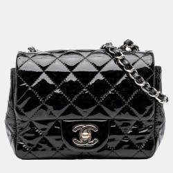 Pre Owned Chanel Black Mini Square Classic Patent Single Flap