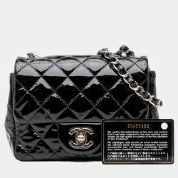 Pre Owned Chanel Black Mini Square Classic Patent Single Flap