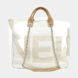 Chanel Beige Canvas and Leather Shopping Tote Bag