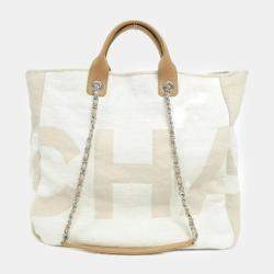 Chanel Beige Canvas and Leather Shopping Tote Bag