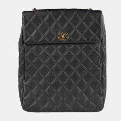 Chanel Shoulder Bag Matelasse Caviar Leather Metal Dark Navy Gold