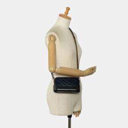 Chanel Navy Leather Gabrielle Quilted Chain Wallet Mini Shoulder Bag