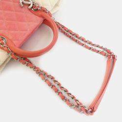 Chanel White/Pink Caviar Ombre Large Shopping Tote Bag