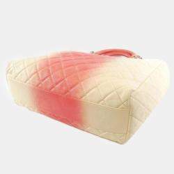 Chanel White/Pink Caviar Ombre Large Shopping Tote Bag