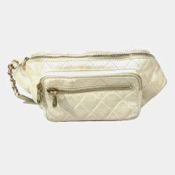 Chanel Waist Handbag Cc Coco Mark Matelasse Chain Belt Cross Body Leather Champagne Gold