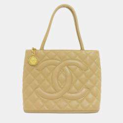 Chanel Beige Grained Calfskin Leather Tote Bag 