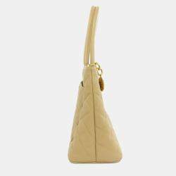 Chanel Beige Grained Calfskin Leather Tote Bag 