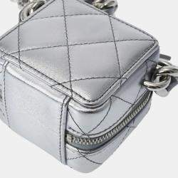 Chanel Silver Lambskin Matelasse Cube Chain Shoulder Bag