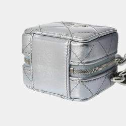 Chanel Silver Lambskin Matelasse Cube Chain Shoulder Bag