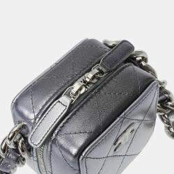 Chanel Silver Lambskin Matelasse Cube Chain Shoulder Bag